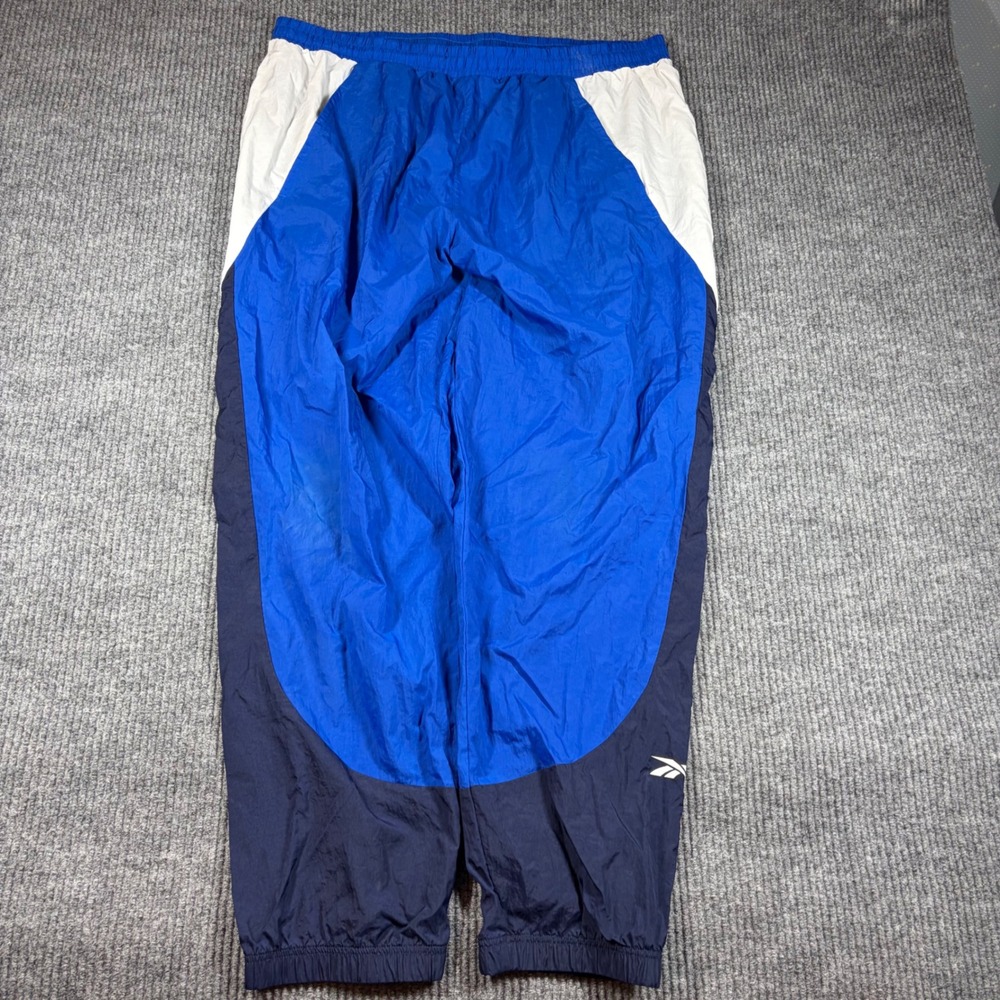 Reebok Joggers Men's 2XL Blue White Colorblock Nylon Track Pants Windbreaker